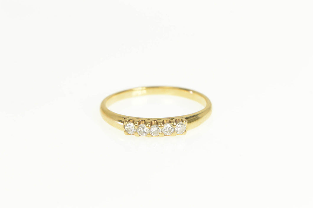 18K Diamond Five Stone Stackable Wedding Band Ring Yellow Gold