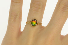 Load image into Gallery viewer, 14K Oval Ammolite Bypass Rainbow Statement Ring Yellow Gold
