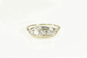 14K Art Deco Ornate Filigree Squared Statement Ring White Gold