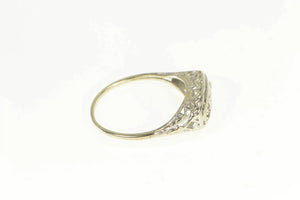14K Art Deco Ornate Filigree Squared Statement Ring White Gold