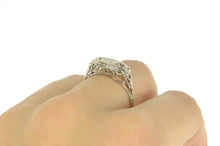 Load image into Gallery viewer, 14K Art Deco Ornate Filigree Squared Statement Ring White Gold