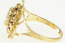 Load image into Gallery viewer, 10K Oval Natural Opal Garnet Halo Filigree Ring Yellow Gold