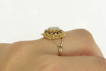 Load image into Gallery viewer, 10K Oval Natural Opal Garnet Halo Filigree Ring Yellow Gold