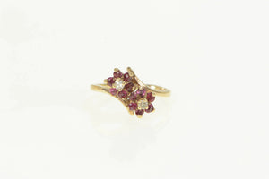 10K Diamond Ruby Flower Cluster Bypass Ring Yellow Gold