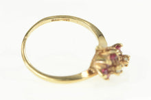 Load image into Gallery viewer, 10K Diamond Ruby Flower Cluster Bypass Ring Yellow Gold