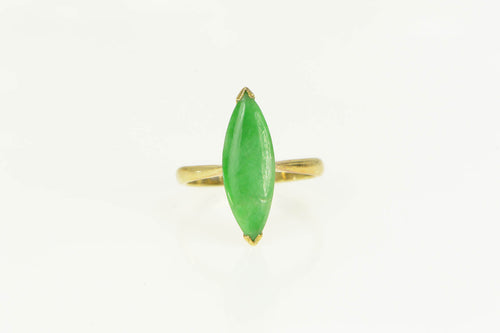 18K Marquise Navette Jadeite 1960's Vintage Ring Yellow Gold