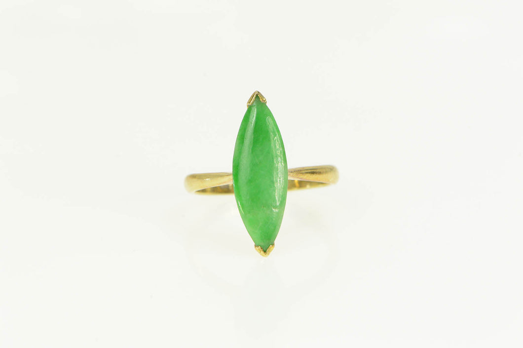 18K Marquise Navette Jadeite 1960's Vintage Ring Yellow Gold