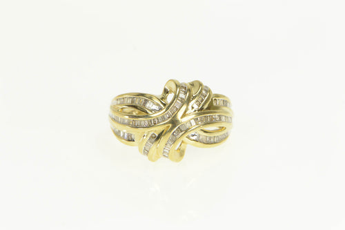 10K 1.00 Ctw Baguette Diamond Wavy Statement Ring Yellow Gold