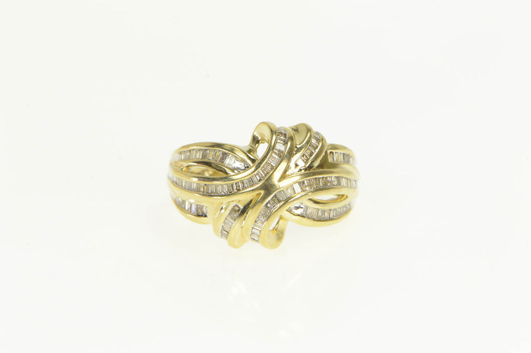 10K 1.00 Ctw Baguette Diamond Wavy Statement Ring Yellow Gold
