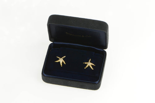 18K Tiffany & Co. Diamond Elsa Peretti Starfish Earrings Yellow Gold