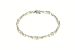 10K 2.50 Ctw Diamond Flower Cluster Bar Tennis Bracelet 8" White Gold