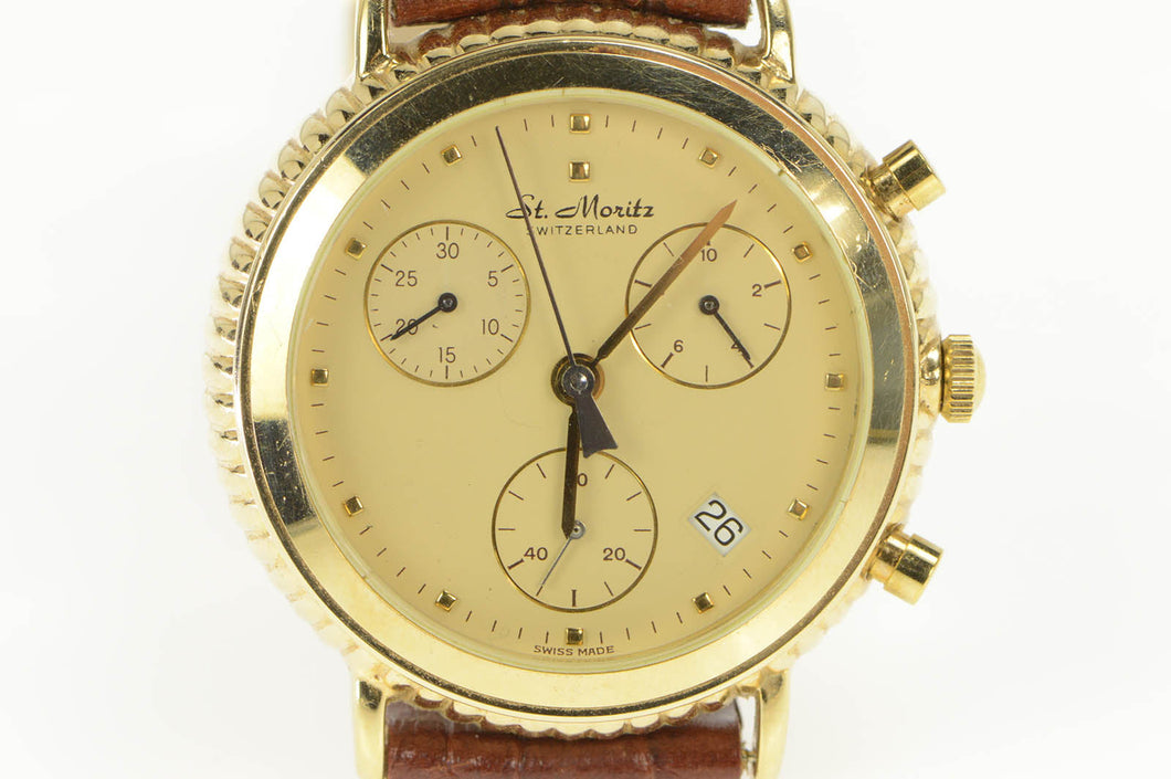 14K St. Morite Chronograph Grooved 28.5mm Face Men's Watch