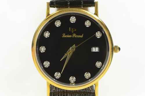 14K Lucien Piccard Quartz Diamond Dial Men's Watch