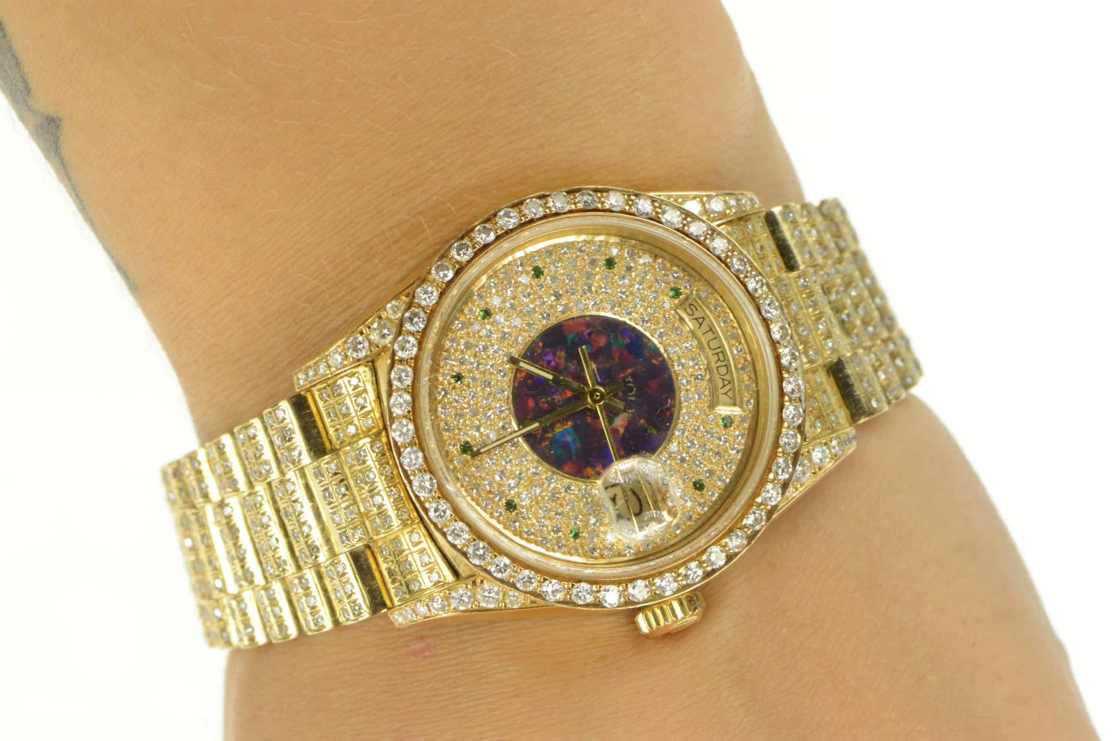 14K 6.34 Ctw Rolex Black Opal Diamond Encrusted Men s Watch M