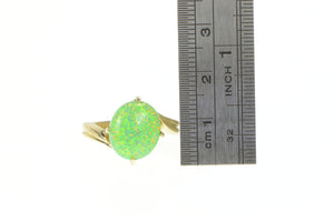 14K Oval Vibrante Green Syn. Opal Bypass Ring Yellow Gold