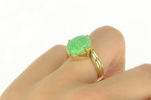Load image into Gallery viewer, 14K Oval Vibrante Green Syn. Opal Bypass Ring Yellow Gold