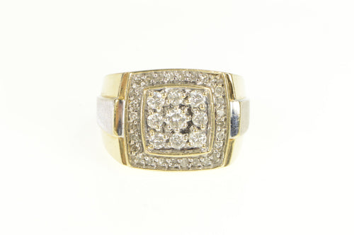 14K 1.25 Ctw Men's Diamond Squared Halo Cluster Ring Yellow Gold