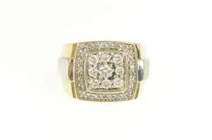 14K 1.25 Ctw Men's Diamond Squared Halo Cluster Ring Yellow Gold