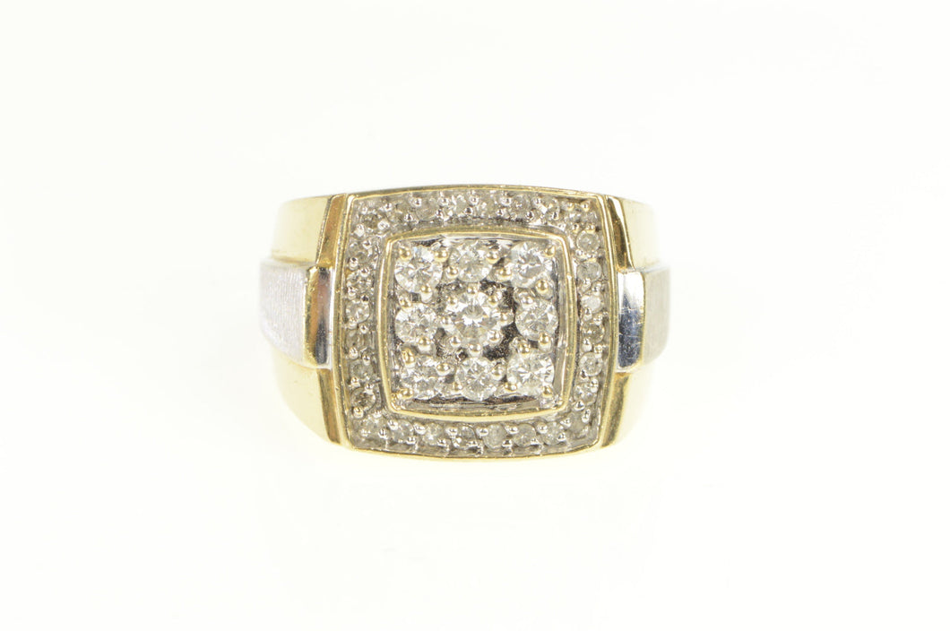 14K 1.25 Ctw Men's Diamond Squared Halo Cluster Ring Yellow Gold