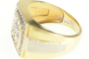 14K 1.25 Ctw Men's Diamond Squared Halo Cluster Ring Yellow Gold