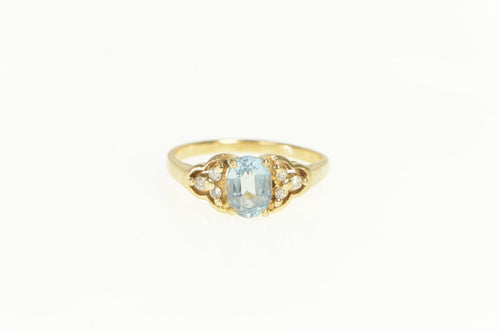 14K 1.10 Ctw Blue Topaz Diamond Cluster Accent Ring Yellow Gold