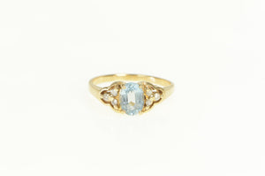 14K 1.10 Ctw Blue Topaz Diamond Cluster Accent Ring Yellow Gold