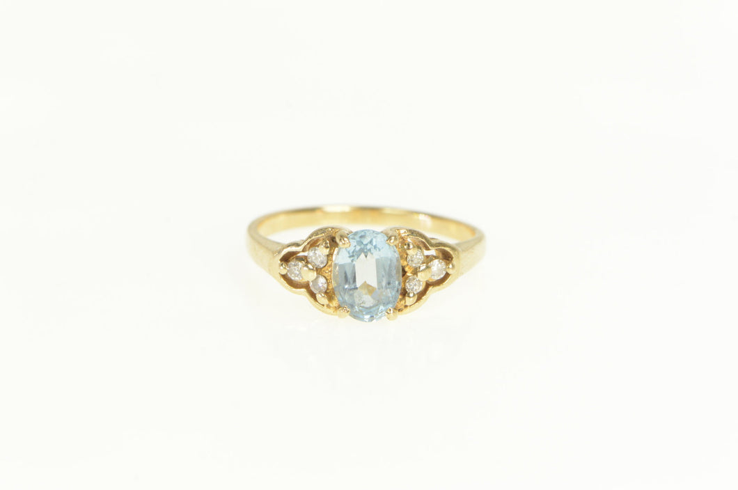 14K 1.10 Ctw Blue Topaz Diamond Cluster Accent Ring Yellow Gold