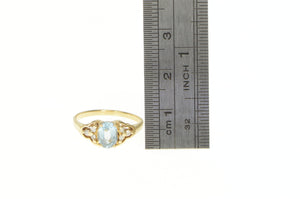 14K 1.10 Ctw Blue Topaz Diamond Cluster Accent Ring Yellow Gold