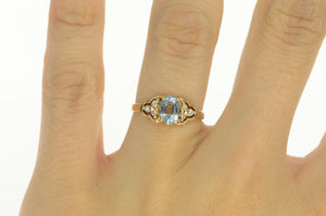 14K 1.10 Ctw Blue Topaz Diamond Cluster Accent Ring Yellow Gold