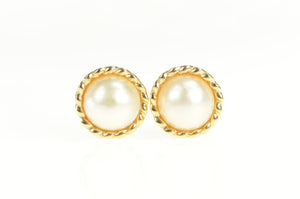 14K 1960's Mabe Pearl Classic French Clip Earrings Yellow Gold
