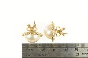14K 1960's Mabe Pearl Classic French Clip Earrings Yellow Gold