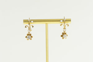 14K 1.10 Ctw 1950's Diamond Gypsy Dangle Earrings Yellow Gold
