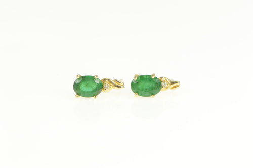 14K Oval Natural Emerald Diamond Accent Stud Earrings Yellow Gold