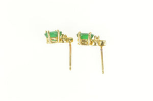 14K Oval Natural Emerald Diamond Accent Stud Earrings Yellow Gold