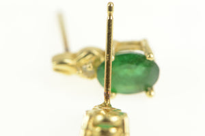 14K Oval Natural Emerald Diamond Accent Stud Earrings Yellow Gold