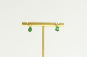 14K Oval Natural Emerald Diamond Accent Stud Earrings Yellow Gold