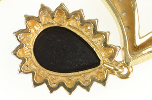 14K Pear Onyx Diamond Halo Herringbone Chain Necklace 17" Yellow Gold