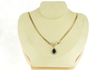 Load image into Gallery viewer, 14K Pear Onyx Diamond Halo Herringbone Chain Necklace 17&quot; Yellow Gold