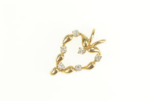 14K Diamond Ornate Classic Heart Love Symbol Pendant Yellow Gold