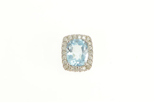 14K 2.72 Ctw Blue Topaz Diamond Halo Squared Pendant White Gold