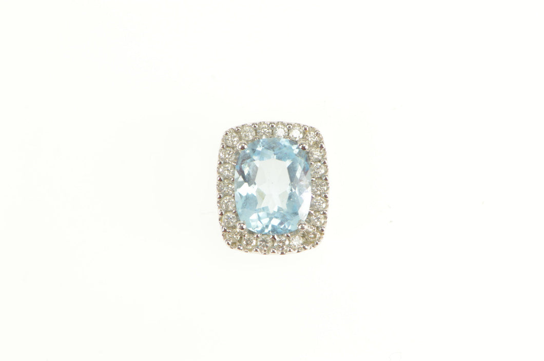 14K 2.72 Ctw Blue Topaz Diamond Halo Squared Pendant White Gold