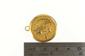 14K Victorian Bird Leaf Seed Pearl Sim Emerald Charm/Pendant Yellow Gold