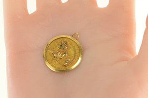 14K Victorian Bird Leaf Seed Pearl Sim Emerald Charm/Pendant Yellow Gold