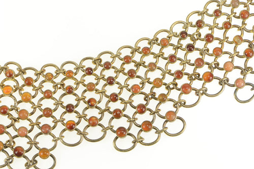 Sterling Silver Carnelian Chain Mail Link Collar Statement Necklace 15