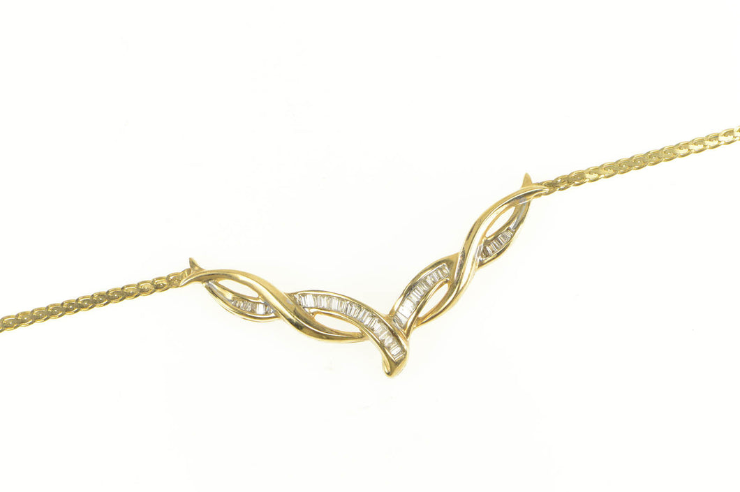 10K Baguette Diamond Chevron Twist Chain Necklace 17