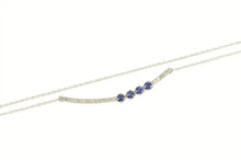 Load image into Gallery viewer, 14K Sapphire Diamond Curved Bar Chain Link Necklace 19&quot; White Gold