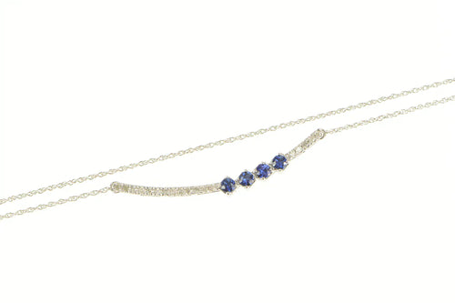 14K Sapphire Diamond Curved Bar Chain Link Necklace 19