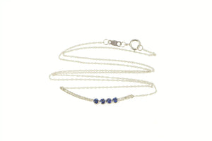 14K Sapphire Diamond Curved Bar Chain Link Necklace 19" White Gold