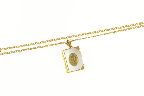 Gold Filled Mother of Pearl Leighigh University Book Locket Necklace 16