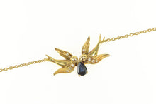 Load image into Gallery viewer, 18K Pear Natural Sapphire Diamond Sparrow Chain Necklace 15&quot; Yellow Gold